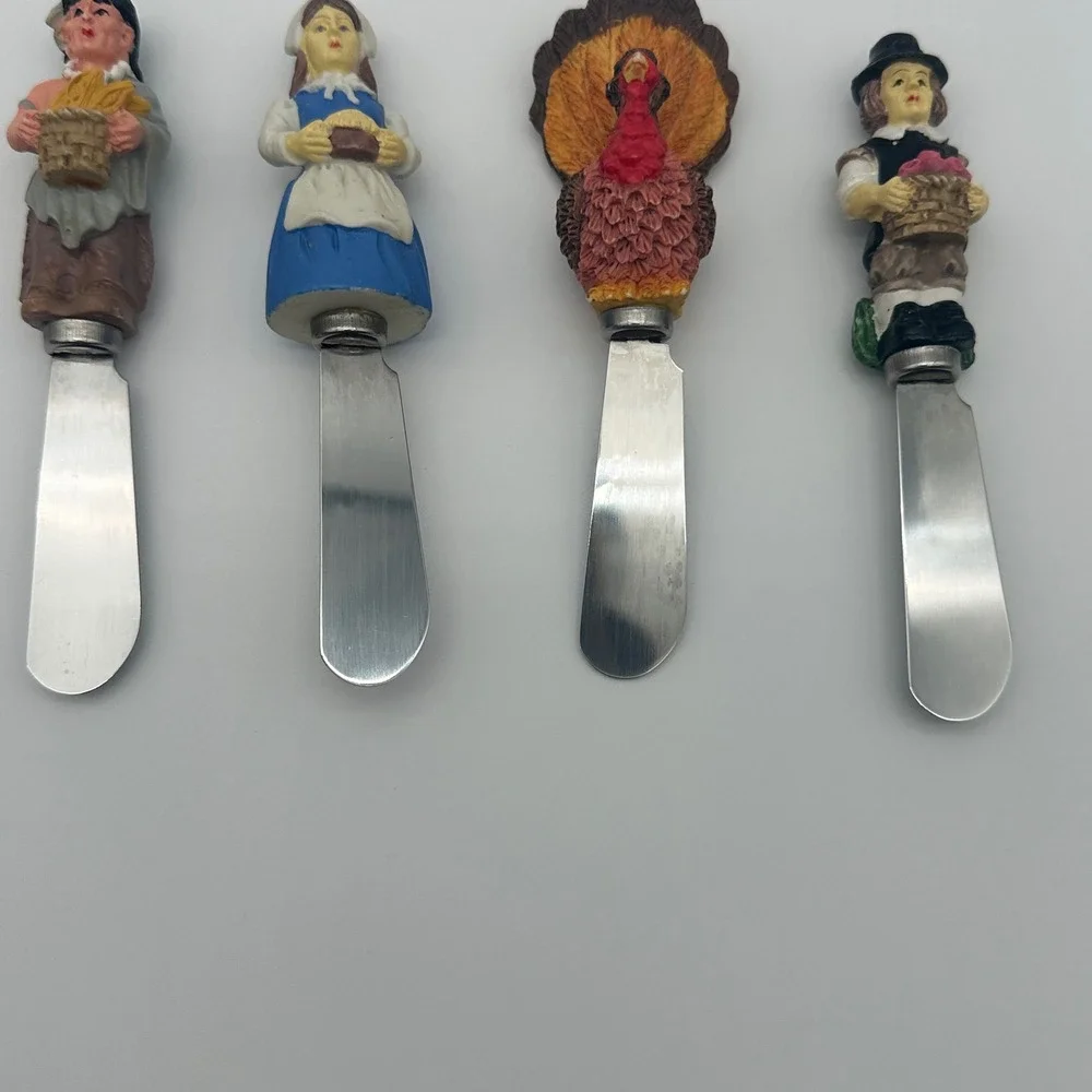 Boston Warehouse Thanksgiving Spreaders Set of 4 Turkey Pilgrim Stainless Steel